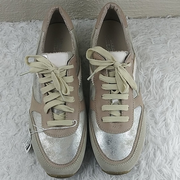 Regarde Le Ciel Desiree Sabbia Tan Leather Metallic Low Top Lace Up Sneaker - Picture 2 of 15